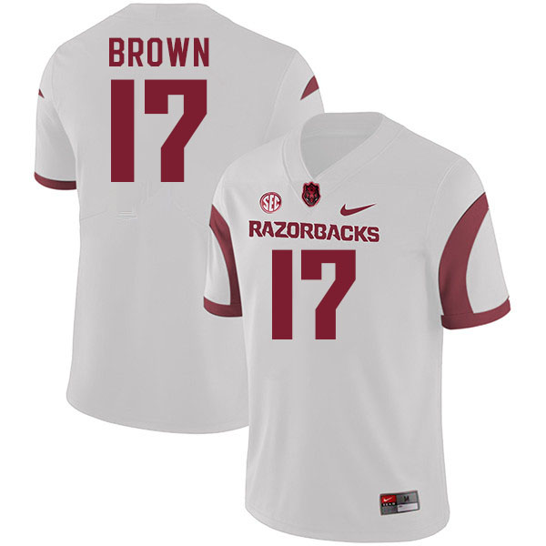 Men #17 CJ Brown Arkansas Razorbacks College Football Jerseys Stitched-White